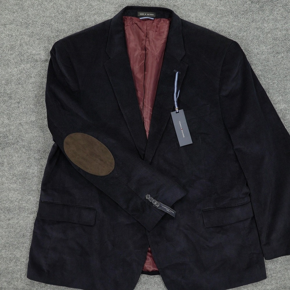 Tommy Hilfiger Blazer Mens 50R Navy Corduroy Elbow Patches Two Button New - Picture 3 of 15